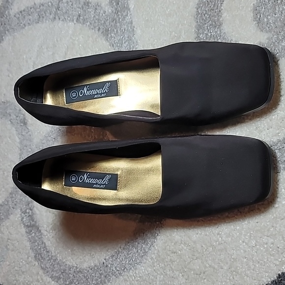 Nicewalk Miami black stretch forefoot insert block heel with silvery stripe sz10 - Picture 2 of 8